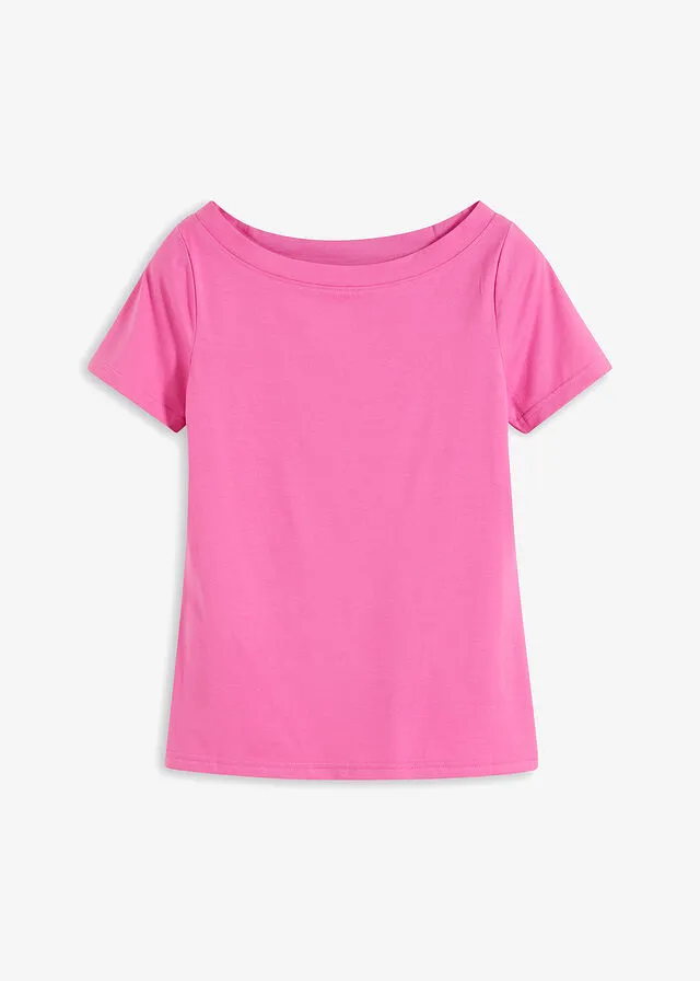 Camiseta con escote barco Fucsia claro