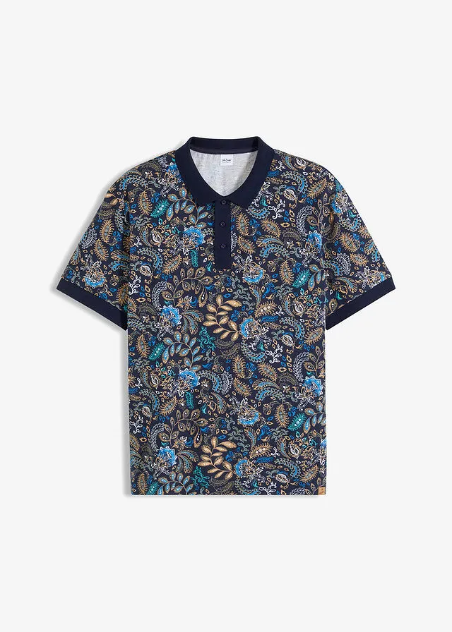 Camiseta de tipo polo azul marino-turquesa mate-capuchino-azul-blanco