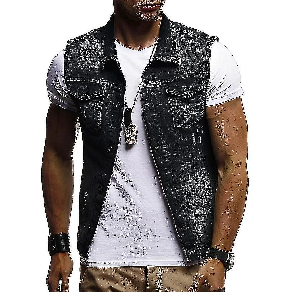 Chaleco Denim Hombre Solapa Sin Mangas Slim Fit Casual Jean Vest-yvan