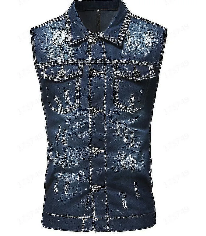 Chaleco Denim Hombre Solapa Sin Mangas Slim Fit Casual Jean Vest-yvan