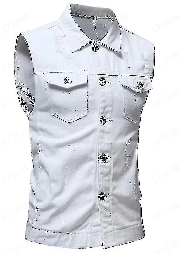 Chaleco Denim Hombre Solapa Sin Mangas Slim Fit Casual Jean Vest-yvan