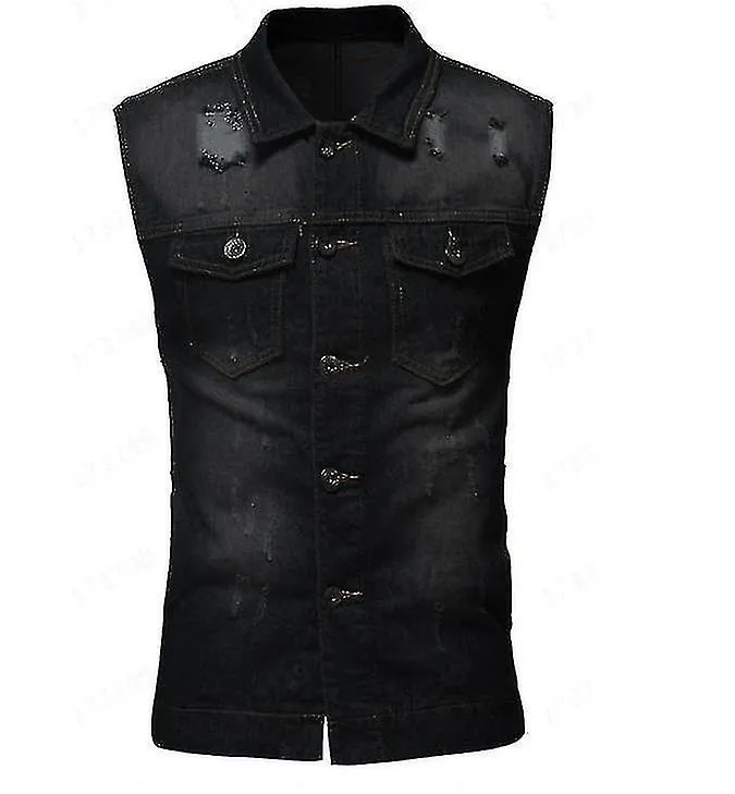 Chaleco Denim Hombre Solapa Sin Mangas Slim Fit Casual Jean Vest-yvan