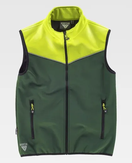 Chaleco Softshell Combinado Verde Oscuro Amarillo A.V.