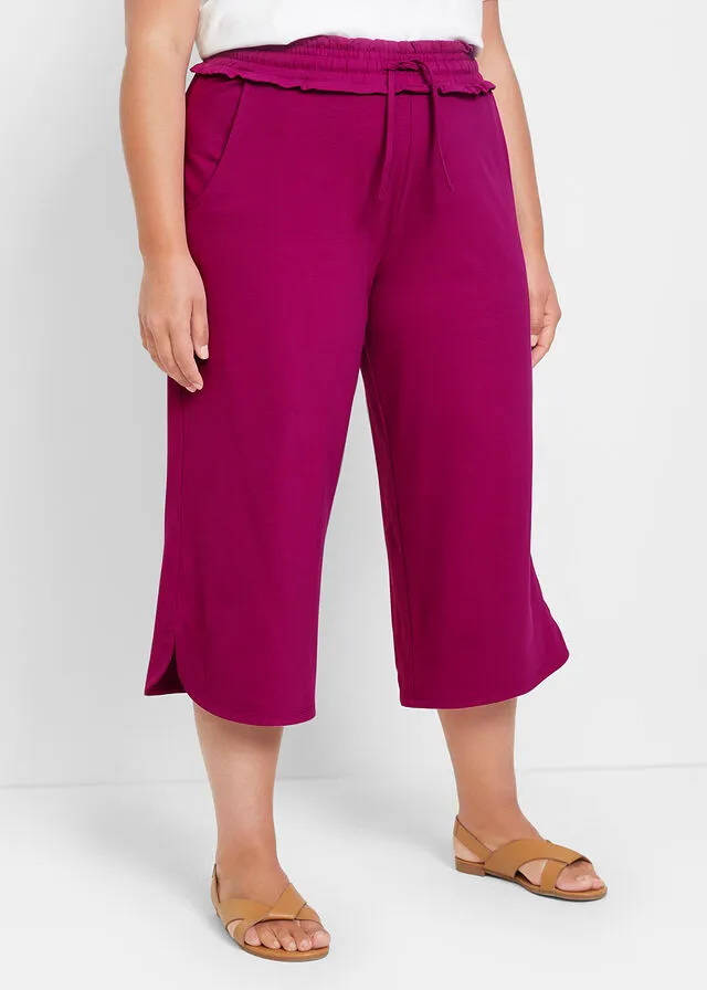 Culotte ancho de punto con largo capri y cintura cómoda Azul petróleo