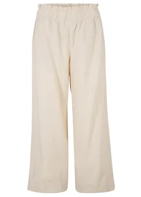 Culotte de lino, largo hasta la pantorrilla Beige sílice