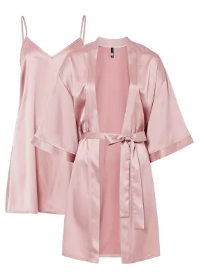 Kimono y negligé (juego de bata de 2 piezas) Rosa palo