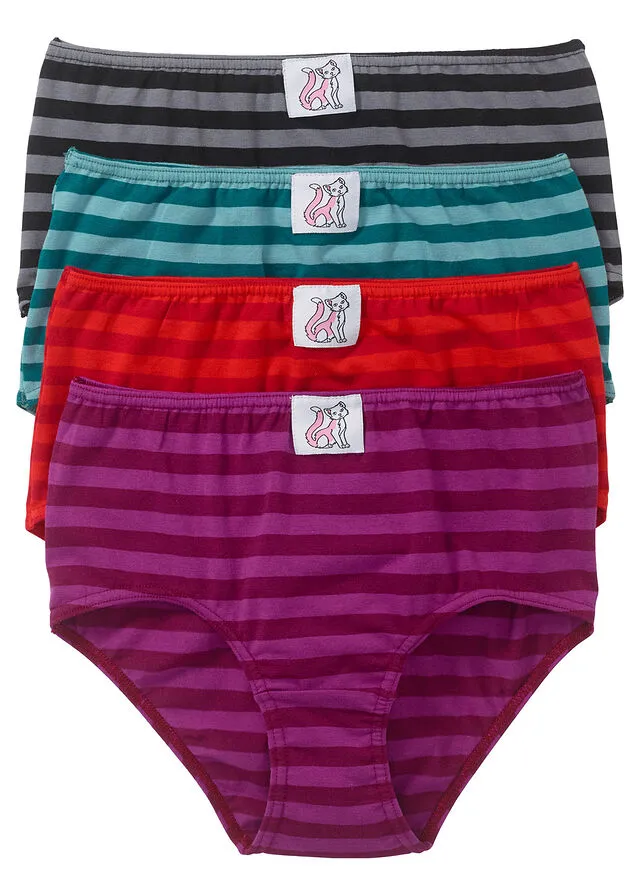 Pack de 4 bragas normales Rojo/azul petróleo/baya/negro de rayas