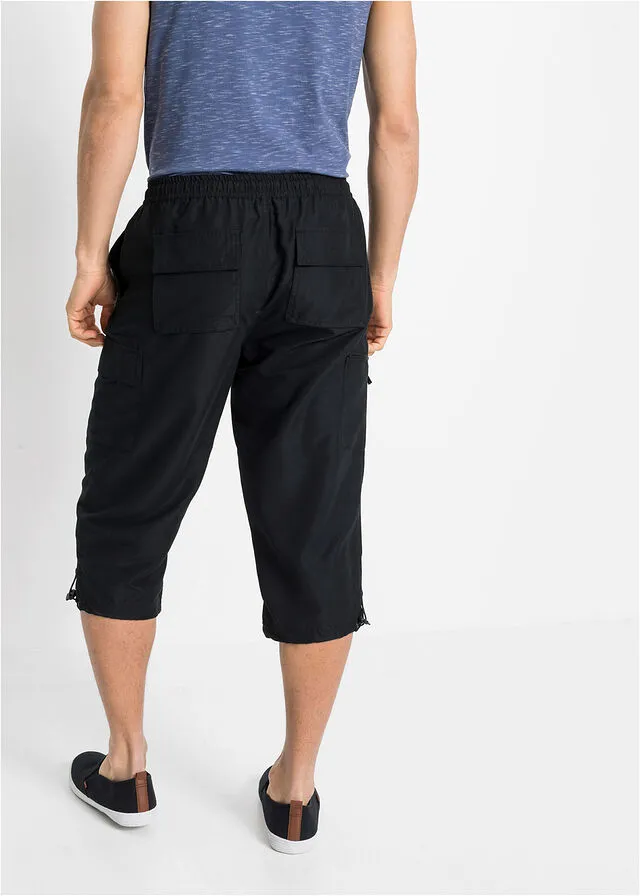 Pantalón capri de microfibra con corte cómodo Negro