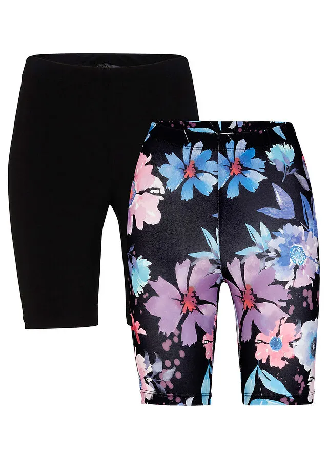 Pantalón ciclista Lila de flores + negro