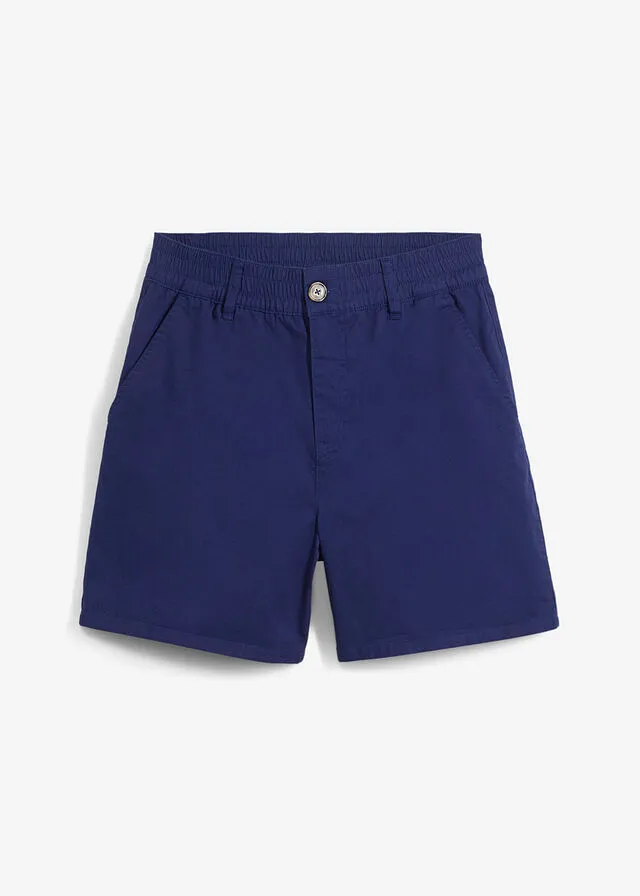 Pantalón corto de tiro alto de sarga Azul oxford