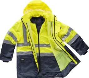 Parka 5 en 1 alta visibilidad chaleco desmontable e impermeable Marino Amarillo