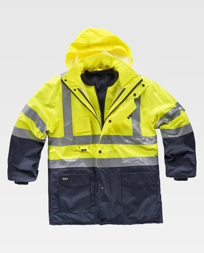 Parka 5 en 1 alta visibilidad chaleco desmontable e impermeable Marino Amarillo