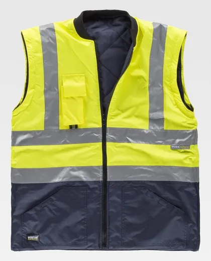 Parka 5 en 1 alta visibilidad chaleco desmontable e impermeable Marino Amarillo