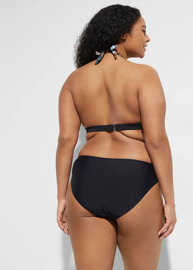 Parte superior de bikini al cuello de poliamida reciclada Negro-naranja estampado