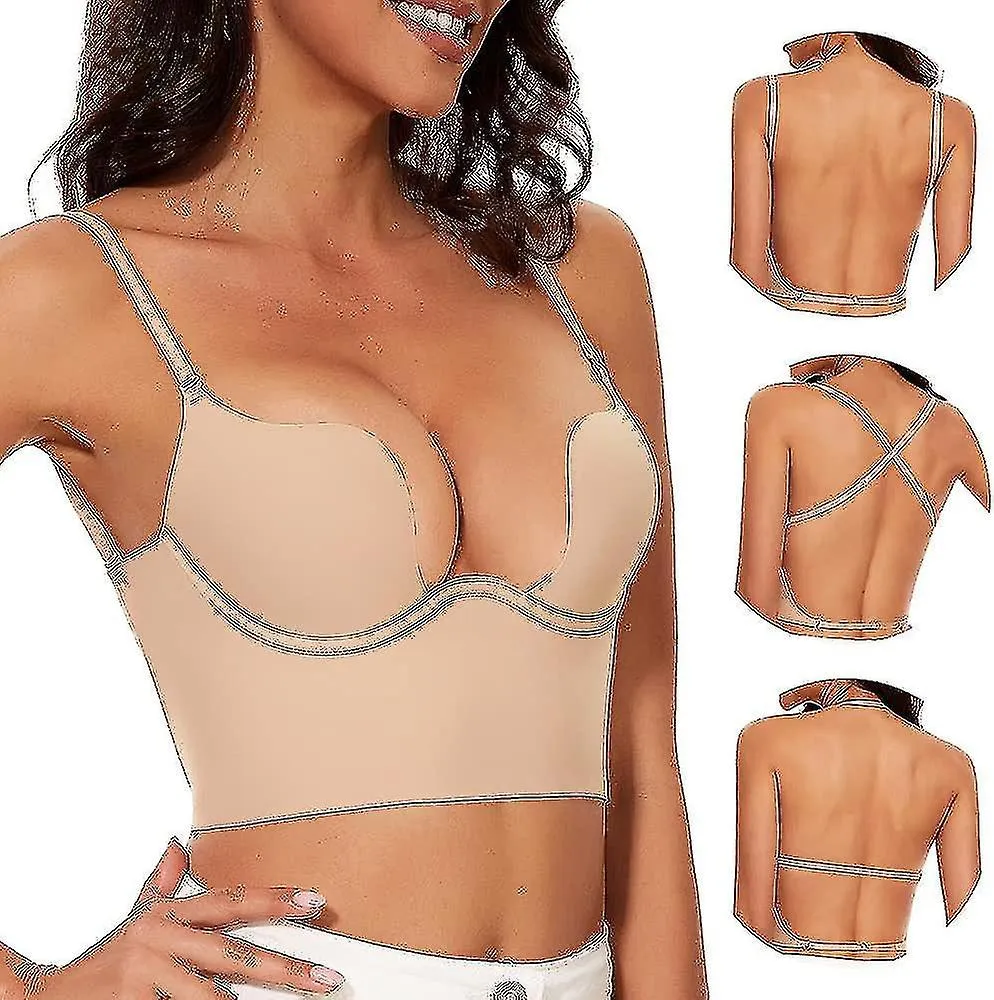 Sujetadores de espalda baja Compatible Sujetadores sin costuras para mujeres Deep U Plunge Sujetadores sin respaldo convertibles