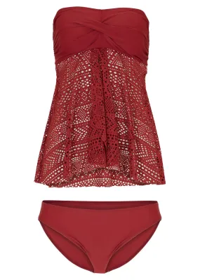 Tankini bandeau largo (2 piezas) Rojo oscuro