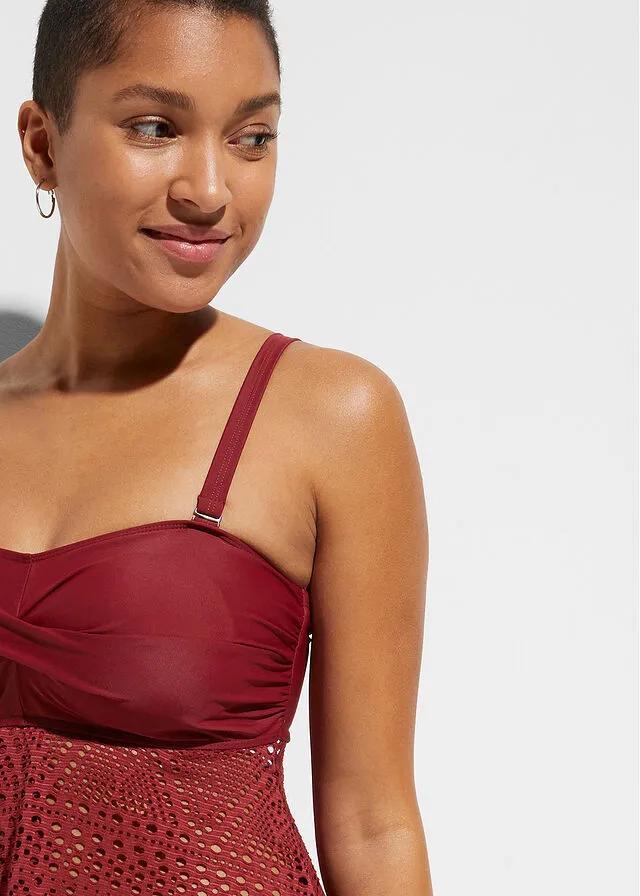 Tankini bandeau largo (2 piezas) Rojo oscuro