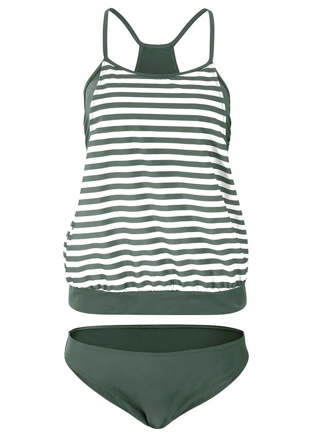 Tankini (juego de 2 piezas) Verde oliva/blanco de rayas