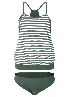 Tankini (juego de 2 piezas) Verde oliva/blanco de rayas