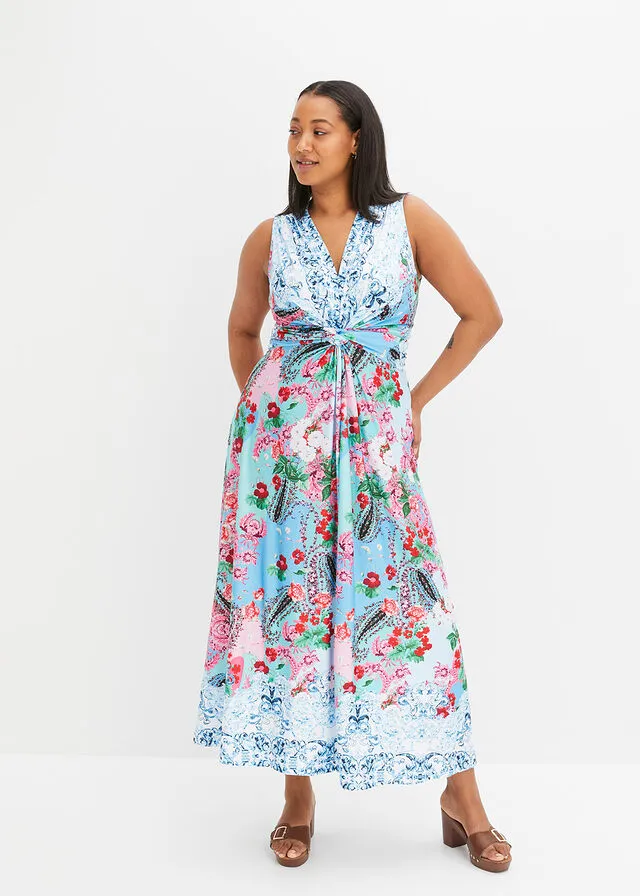 Vestido maxi con estampado Azul claro-rosa de flores