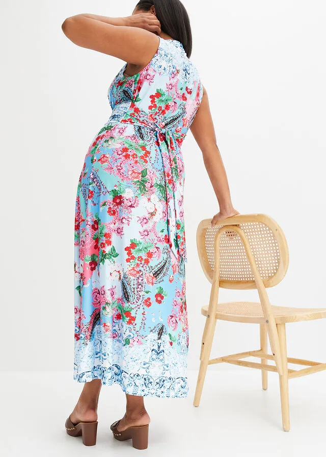 Vestido maxi con estampado Azul claro-rosa de flores