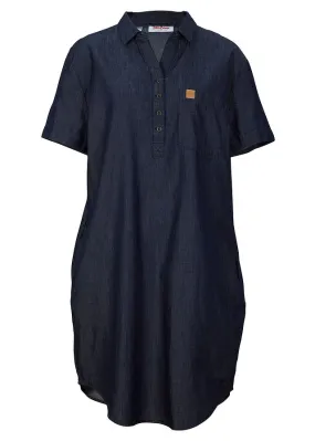 Vestido vaquero de manga corta Denim desgastado